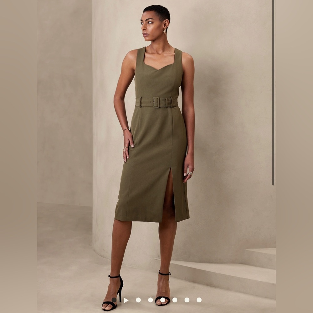 NWT Banana Republic Dark Green MIDI Sheath dress Size 2